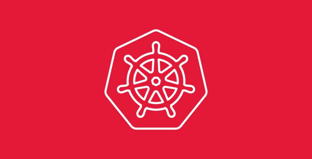 An image of the Kubernetes' logo, a seven-spoked steering wheel