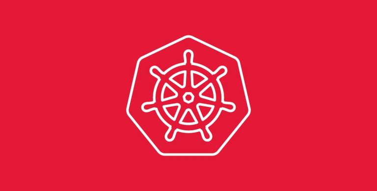 An image of the Kubernetes' logo, a seven-spoked steering wheel