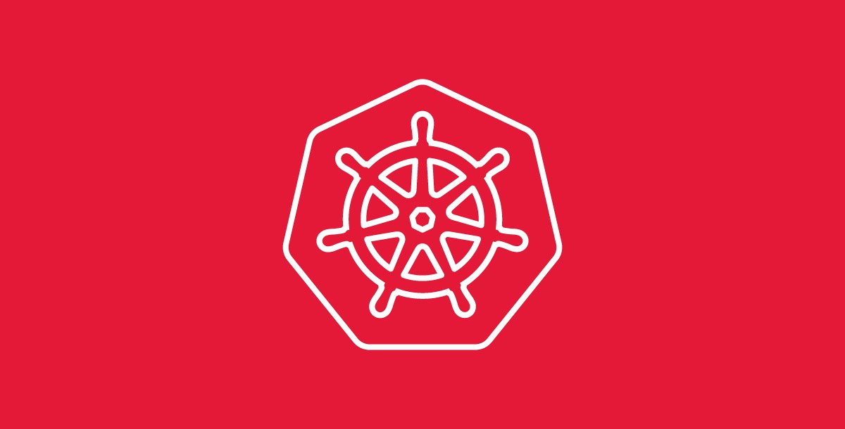 An image of the Kubernetes' logo, a seven-spoked steering wheel