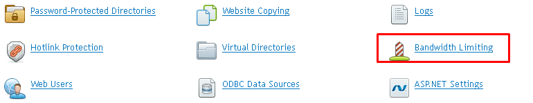 A list of domain options highlighting the option for "Bandwidth Limiting".